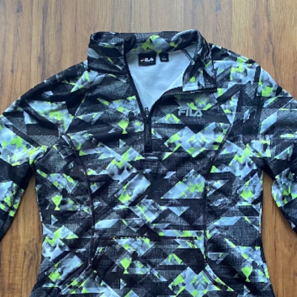 Fila Running Quarter Zip Jacket Green/Gray Abstract Geometric Small Fila Sport - Picture 7 of 11